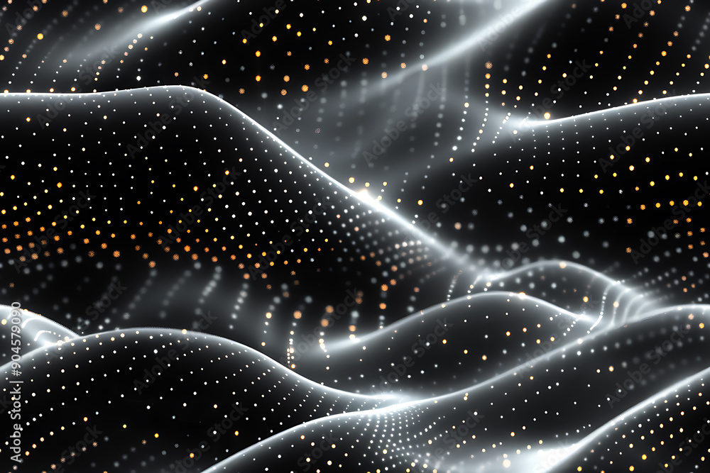 Poster seamless texture featuring dark waves with glowing dots and lines, creating a futuristic and dynamic