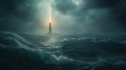 Lighthouse in a Stormy Sea