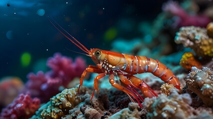 Giant shrimp in the colorful sea