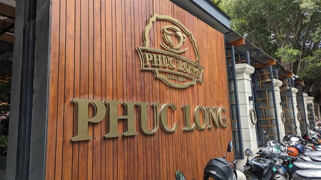 Ho Chi Minh City - Sept 27, 2023: Phuc Long cafe exterior in Thao Dien