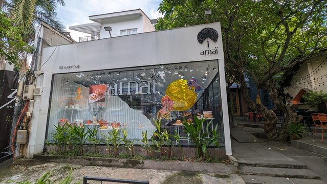Ho Chi Minh City - Sept 27, 2023: Modern storefront in Thao Dien neighborhood