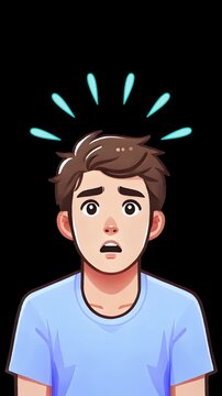 Taken aback. A surprised and confused young man. Sweat drops jumping out above her head. A common expression in Japanese manga animation.　Transparent background.
