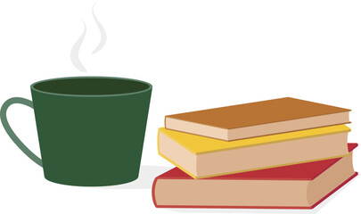 緑のマグカップと3冊の積まれた本