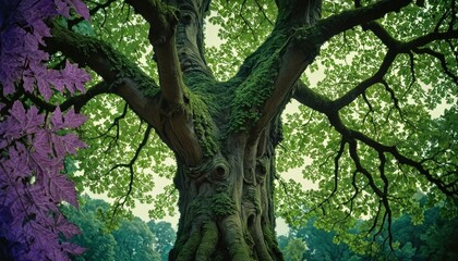 Ancient Tree with Purple Leaves.
