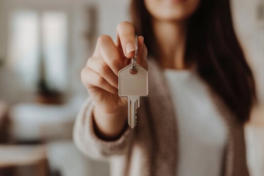 Realtor agent is a realtor with keys in hand against the background of a white real estate room apartment home, ai