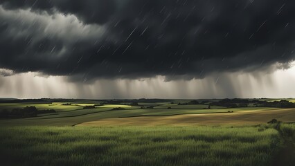 Rainstorm Over Open Fields
