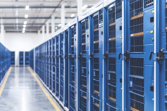 Modern data center with rows of servers secured by padlocks, highlighting controlled access and data safety.