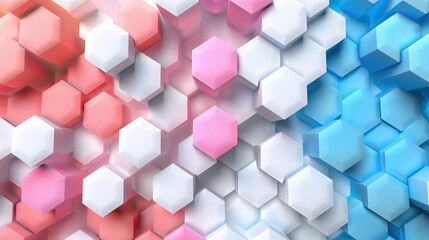 3D renders colorful pastel pink-blue and purple hexagon pattern