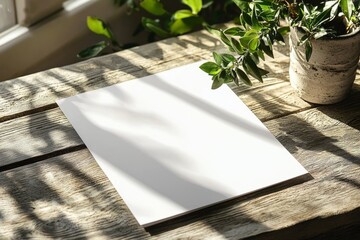 Blank paper mockup on table created with Generative AI