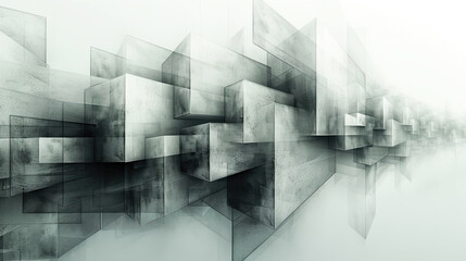 Surreal Geometric Structure in Misty Black and White Monochrome Art