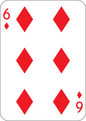 6 of diamonds. One playing card, illustration