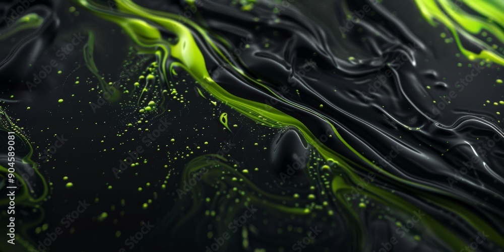 Poster create neon green and black fluid art with modern dynamic look for vibrant visual display