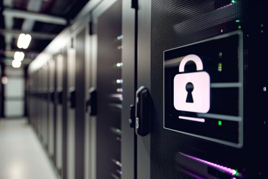 Data Center Security Enhanced with Illuminated Digital Padlocks, Emphasizing High-level Protection.
