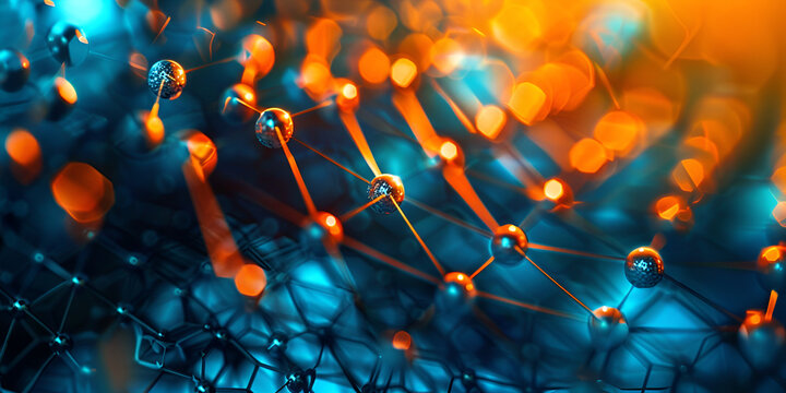 Abstract Digital Art of Network Of nanostructure, glowing organic molecule , hydrocarbon, alkane, alkene , alkyne, nucleic acid, Glucose involve in photosynthesis, gluconeogenesis, sugar and starch 