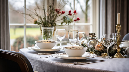 Christmas holiday family breakfast, table setting decor and festive tablescape, English country and home styling inspiration