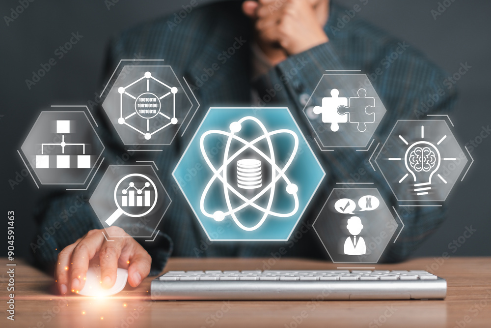 Aufkleber visual representation of data science with futuristic icons, showcasing modern technology, analytics
