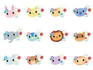 動物の顔　アイコンセット（夏祭り）