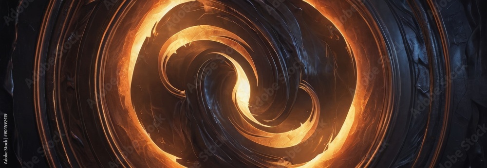 Poster abstract circular design with orange glowing lines.