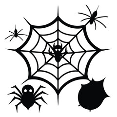 Spider Webs Halloween Vector Elements Set.