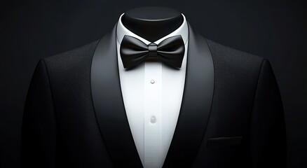 Black tuxedo with a white shirt and bow tie on a dark background vector illustration