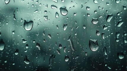 Serene Rain Droplets Texture Background - Refreshing Natural Water Drops on Glass Surface for Design Concepts, Generative Ai