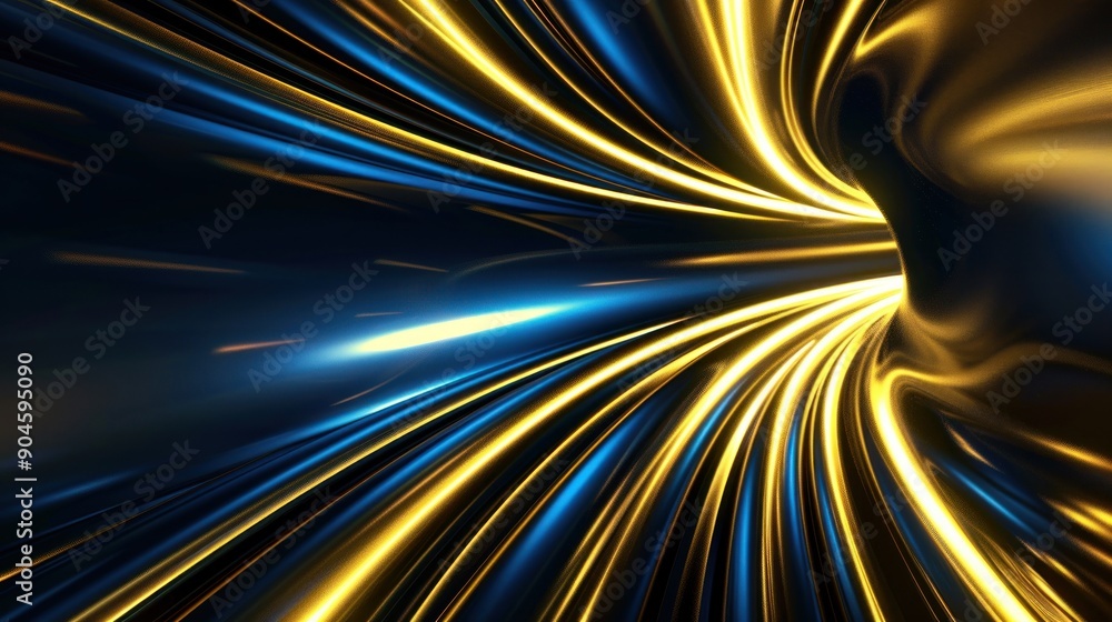 Poster Abstract Gold and Blue Curved Lines in Tunnel