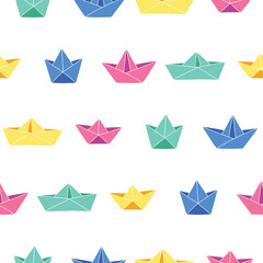 Collection of Paper Boat Vector Seamless Pattern illustration for Print, Wallpaper, Decoration.