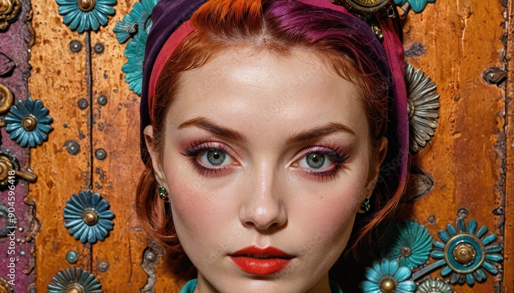 Poster Portrait of a Woman with Red Hair and Steampunk Accessories.