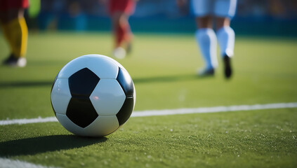 Obraz premium football in stadium and background is blurred soccer FIFA worldcup