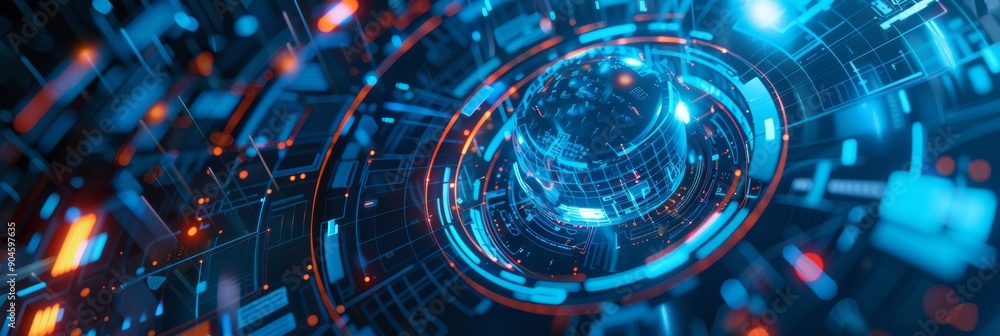 Aufkleber backdrop of advanced technology with glowing components in abstract, futuristic style
