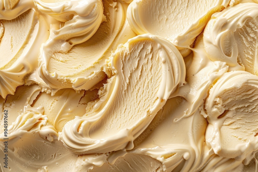 Poster a close up of a large scoop of ice cream with a creamy texture. the ice cream is spread out in a way
