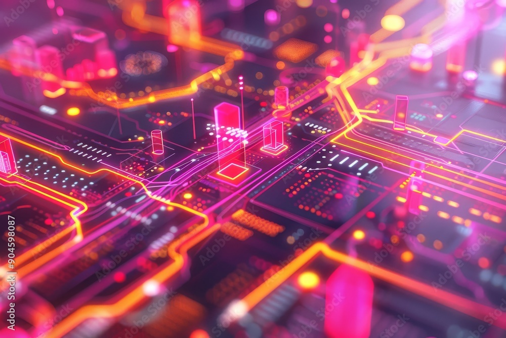 Poster illuminated cybernetic pathways in a high-tech environment, highlighting advanced network infrastruc