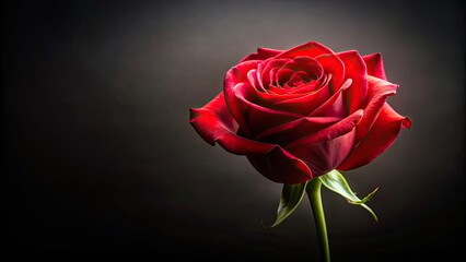 Fototapeta premium Red rose illuminated with soft lighting against a black background, red, rose, flower, lighting, black, background, postcard