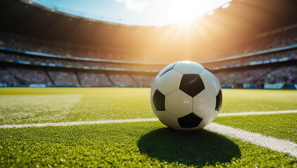 Naklejka premium football in stadium and background is blurred soccer FIFA worldcup