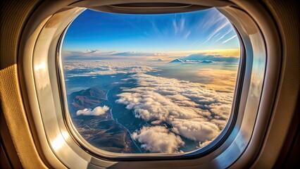 A view of a window from an airplane during flight, airplane, window, sky, clouds, travel, journey, aerial view, transportation