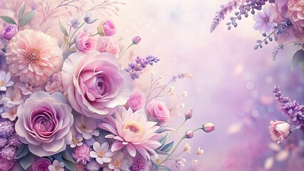 Soft and elegant pastel floral background featuring pink and lavender flowers in an artistic composition, pastel, floral