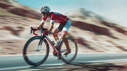 Professional male cyclist road bicycle racer in action. copy space for text.