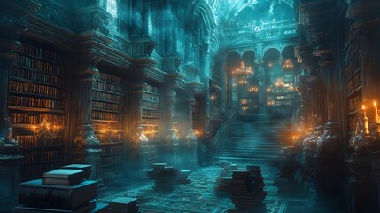 Obraz premium Ancient Mystic Library, Enchanting and Mysterious Collection of Knowledge