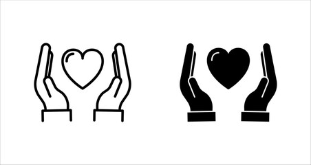 Heart icon in hand set, Love icon, Health, medicine symbol on white background.