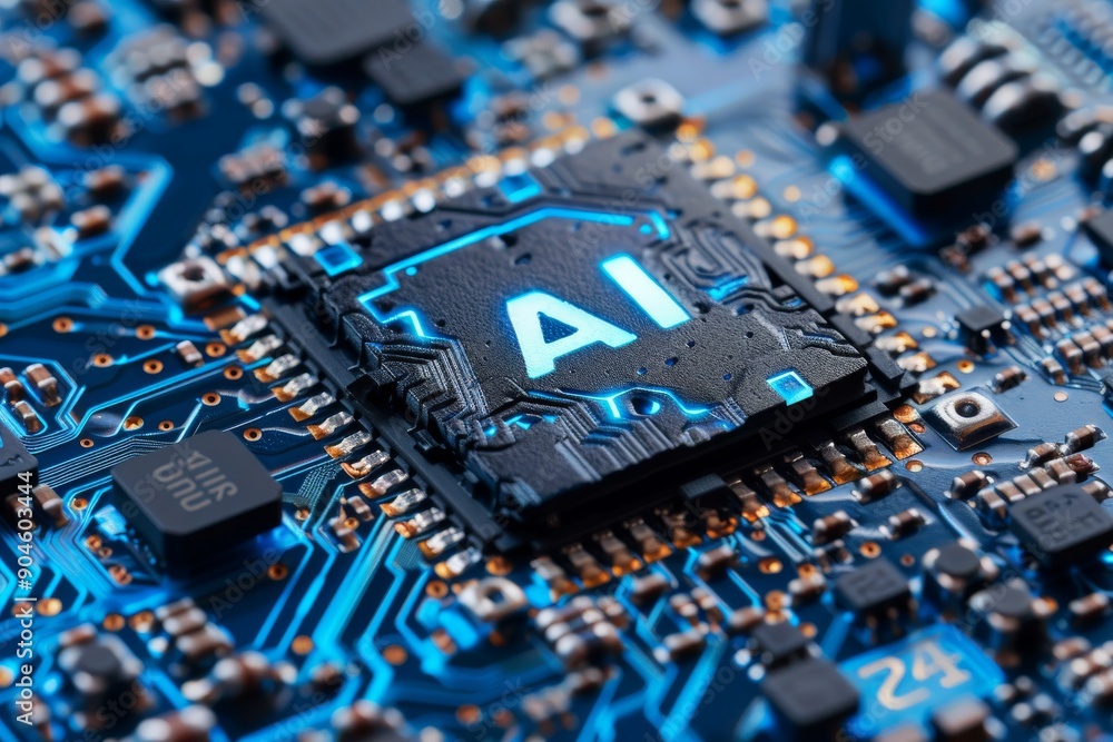 Aufkleber ai chip on a circuit board, highlighting the essential role of microprocessors in artificial intelli