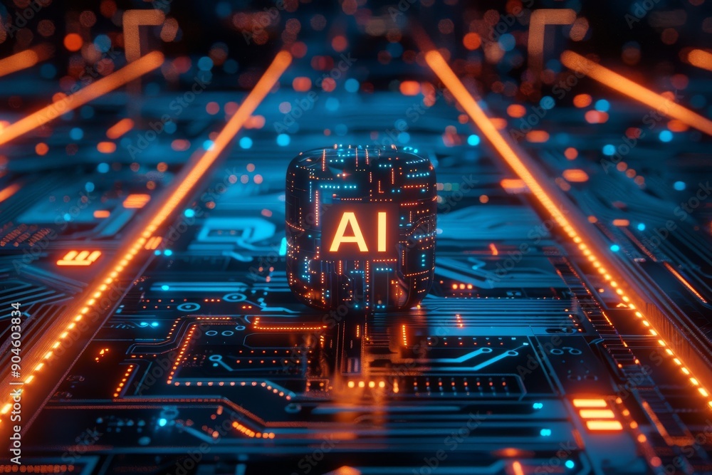 Poster futuristic ai technology hub showcasing advanced data processing