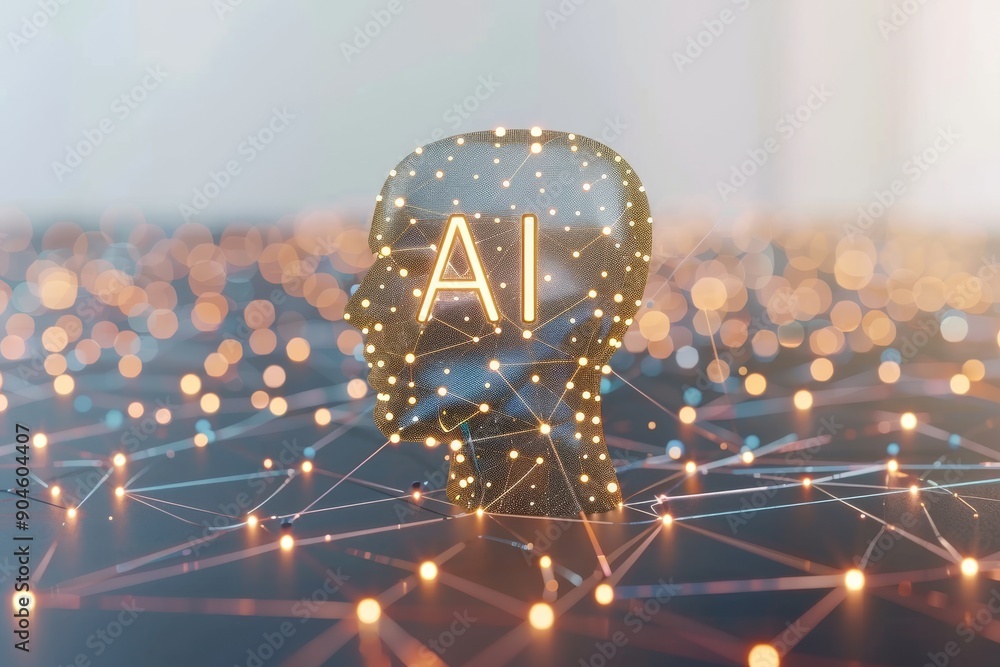 Poster glowing ai brain concept on a network background illustrating intelligent processing