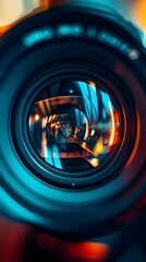 close-up of a professional camera lens against a dark background, perfect for a lens-themed wallpaper