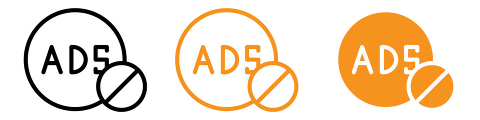No Ads Icon Set Advertisement-Free Illustrations for Digital and Media Projects
