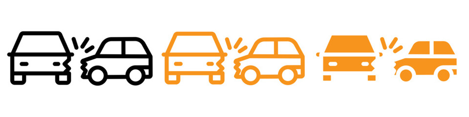 Car Side Crash Icon Set Vehicle Safety and Accident Illustrations for Road Awareness