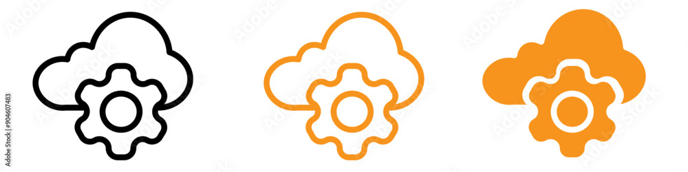 Poster cloud data settings icon set digital storage illustrations for technology projects