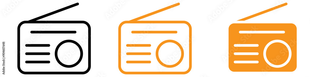 Poster radio icon set broadcast and communication illustrations for media and entertainment