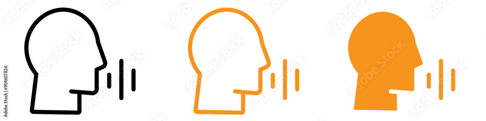 Poster voice recognition icon set speech technology illustrations for ai and software