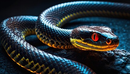 Naklejka premium Colorful beautiful snake silhouette neon line, beautiful silhouette