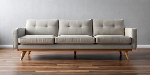 Fototapeta premium Mid-century modern sofa with sleek design and tapered legs, mid-century, modern, sofa, furniture